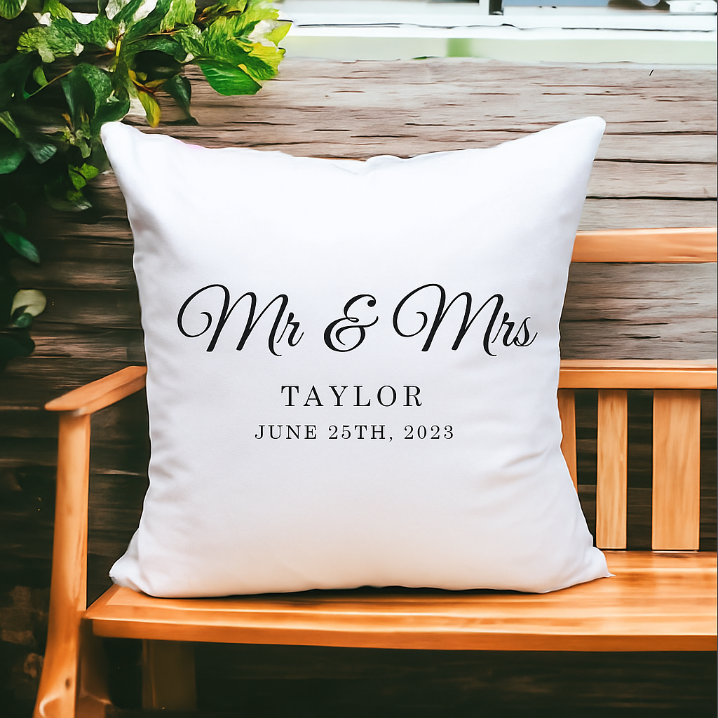 Personalized Couple Pillow, Custom Mr and Mrs Pillow, Wedding Gift, Engagement Present, Anniversary Throw Pillow, Custom Name Pillow for Newlyweds