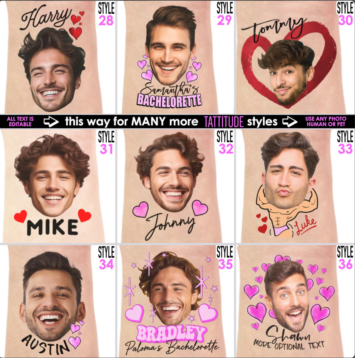 Personalized Groom Face Tattoos – Custom Bachelorette Party Favors – Photo Temporary Tattoos – Bride Tribe Accessories – Fun Party Tattoos