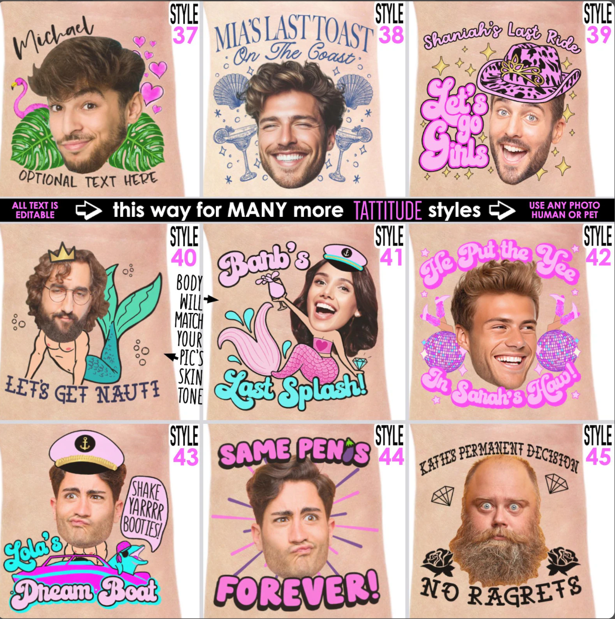 Personalized Groom Face Tattoos – Custom Bachelorette Party Favors – Photo Temporary Tattoos – Bride Tribe Accessories – Fun Party Tattoos