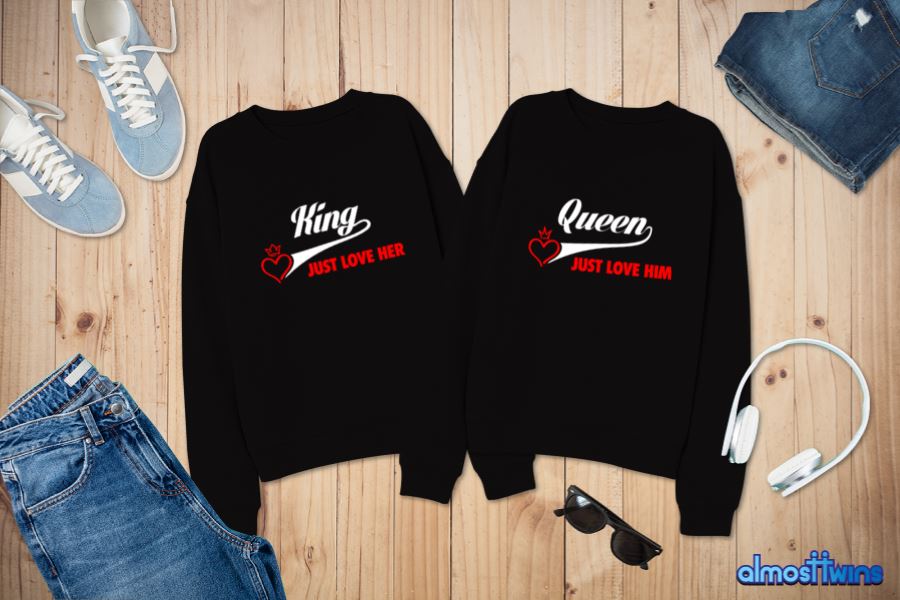 King Queen matching couple sweatshirts set